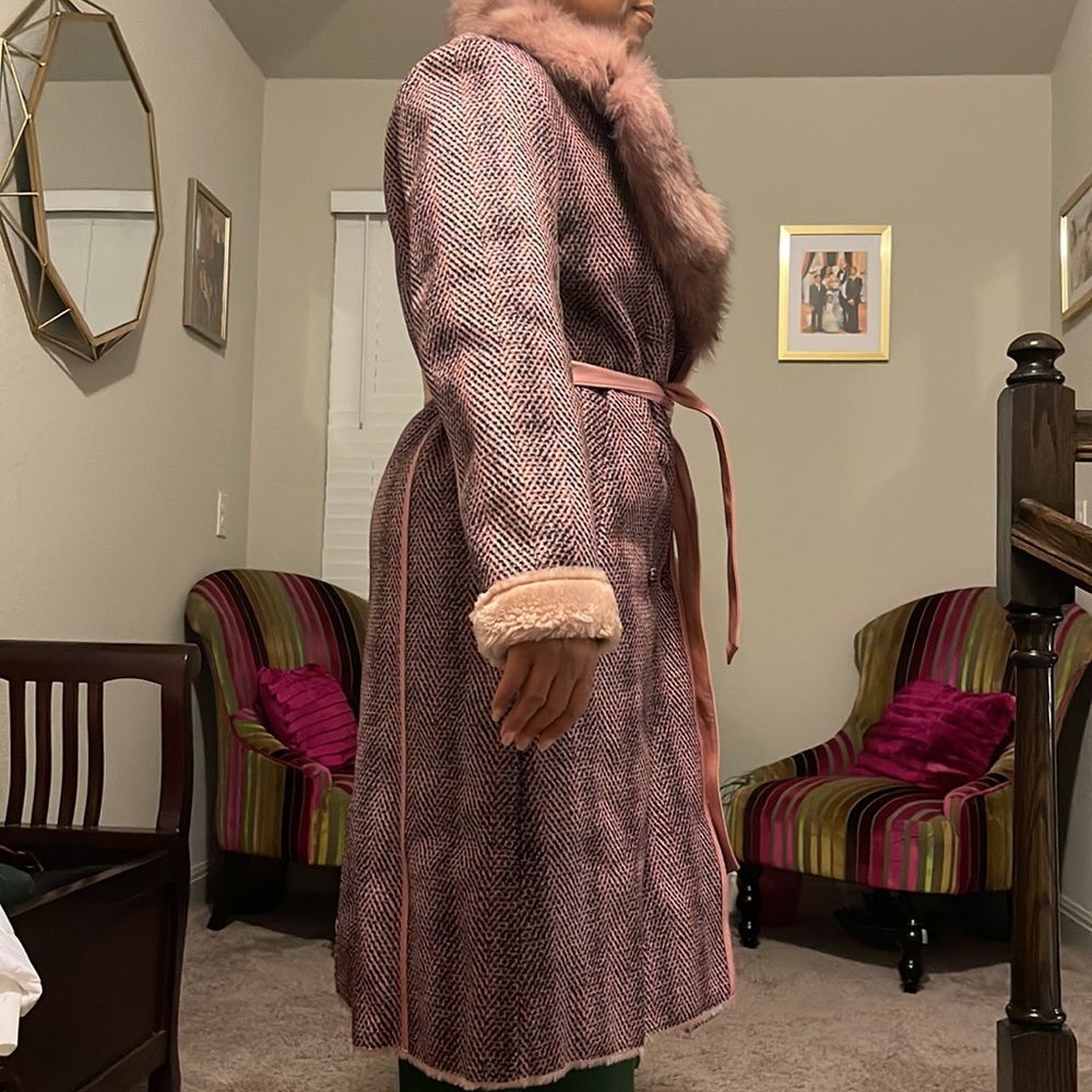 New Multi faux fur / micro suede midi winter coat with  snaps and belt. - Picture 3 of 8